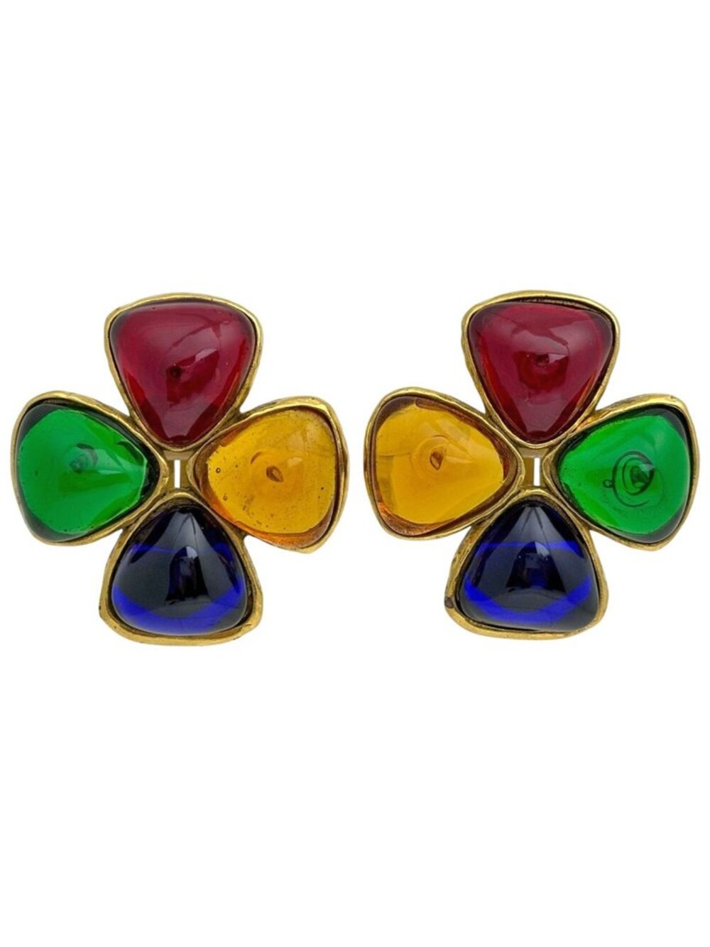 Chanel CC Logo Color Stone Single Earring Gripoix Gold Plated Multicolor
